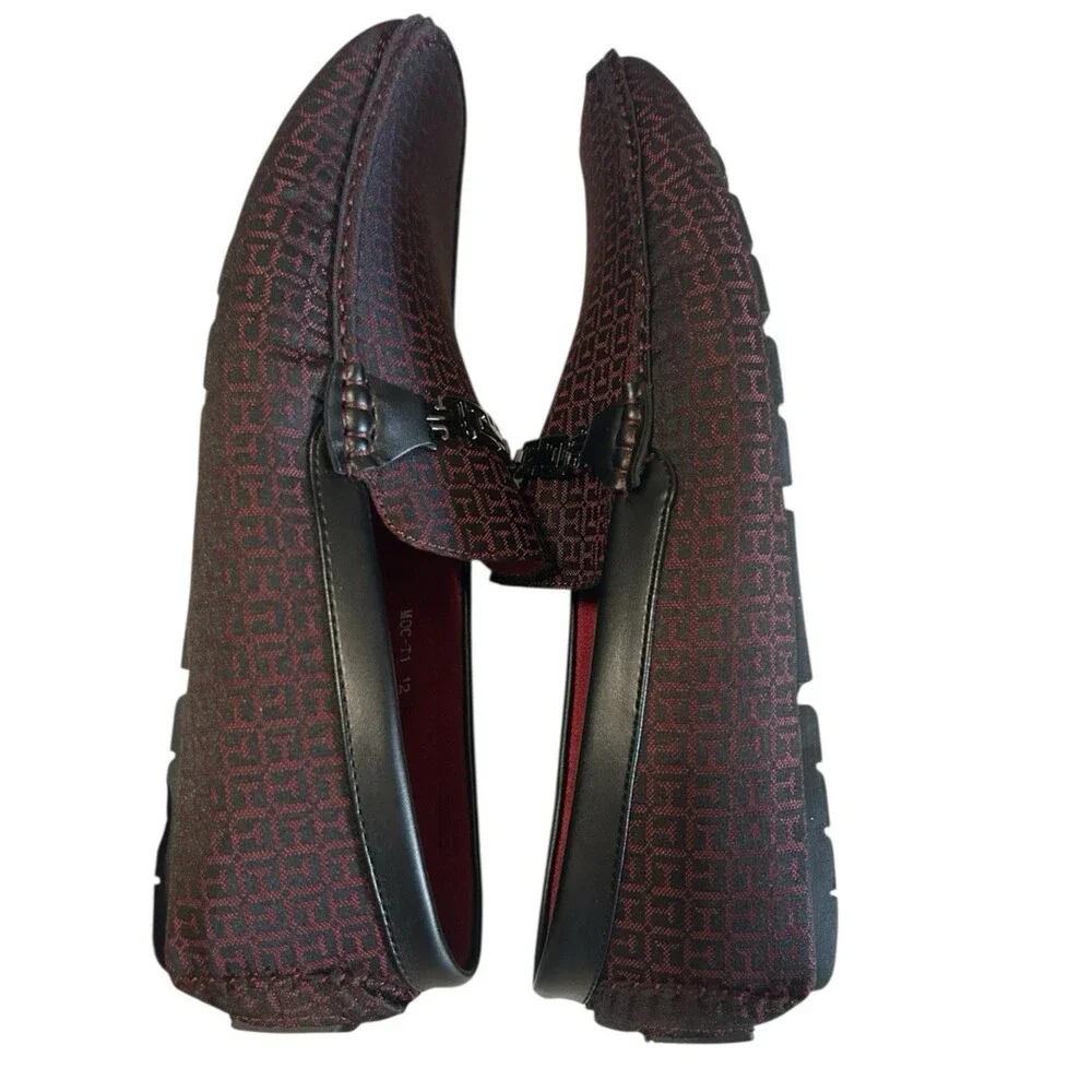 Royal Shoes Mens  Loafer Moccasin Driving Burgundy Black Geo Casual Size 12
